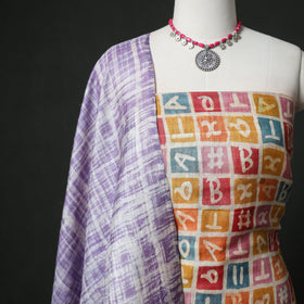 Pure Handloom Tussar Silk Hand Block Print Unstitched Dress Material: Kurta with Dupatta 04