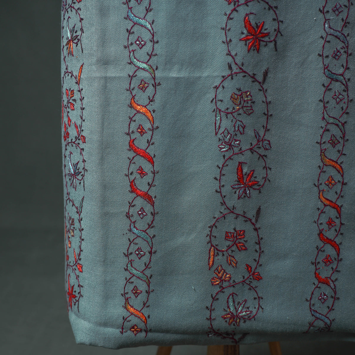 Kashmiri Sozni Hand Embroidered Pure Merino Wool Unstitched Dress Material: Kurta, Bottom with Dupatta 02