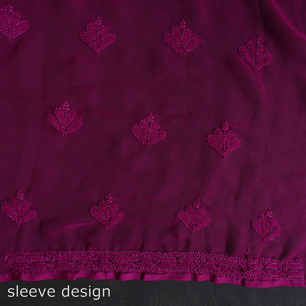 Purple - 3pc Hand Embroidery Georgette Chikankari Dress Material 22