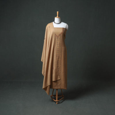 Kashmiri Sozni Hand Embroidered Pure Merino Wool Unstitched Dress Material: Kurta, Bottom with Dupatta 03