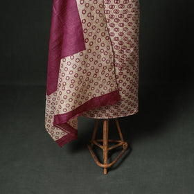 Pure Handloom Tussar Silk Hand Block Print Unstitched Dress Material: Kurta with Dupatta 08