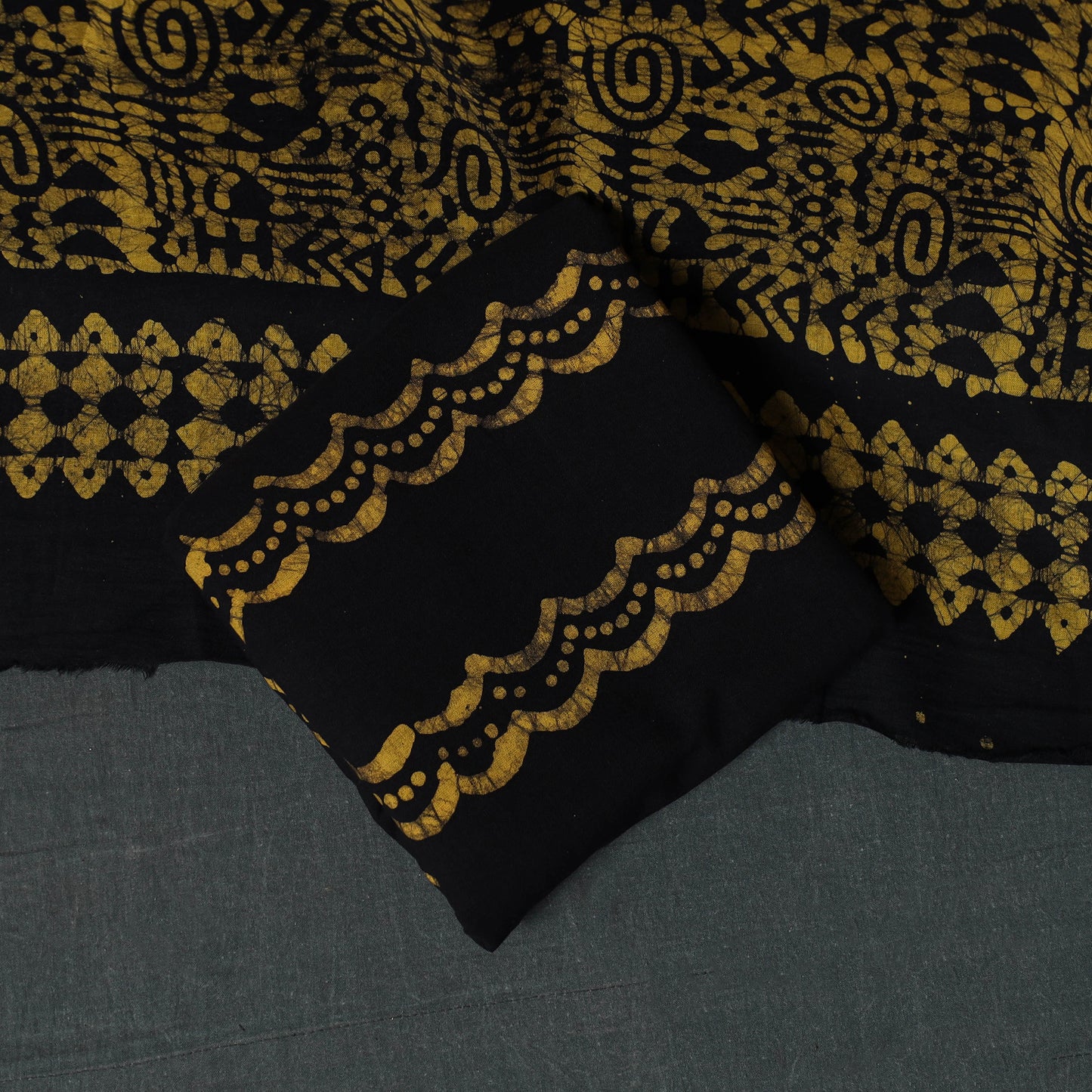 Kutch Hand Block Batik Print Cotton 3pc Unstitched Dress Material Suit Set 55