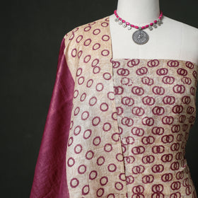 Pure Handloom Tussar Silk Hand Block Print Unstitched Dress Material: Kurta with Dupatta 08