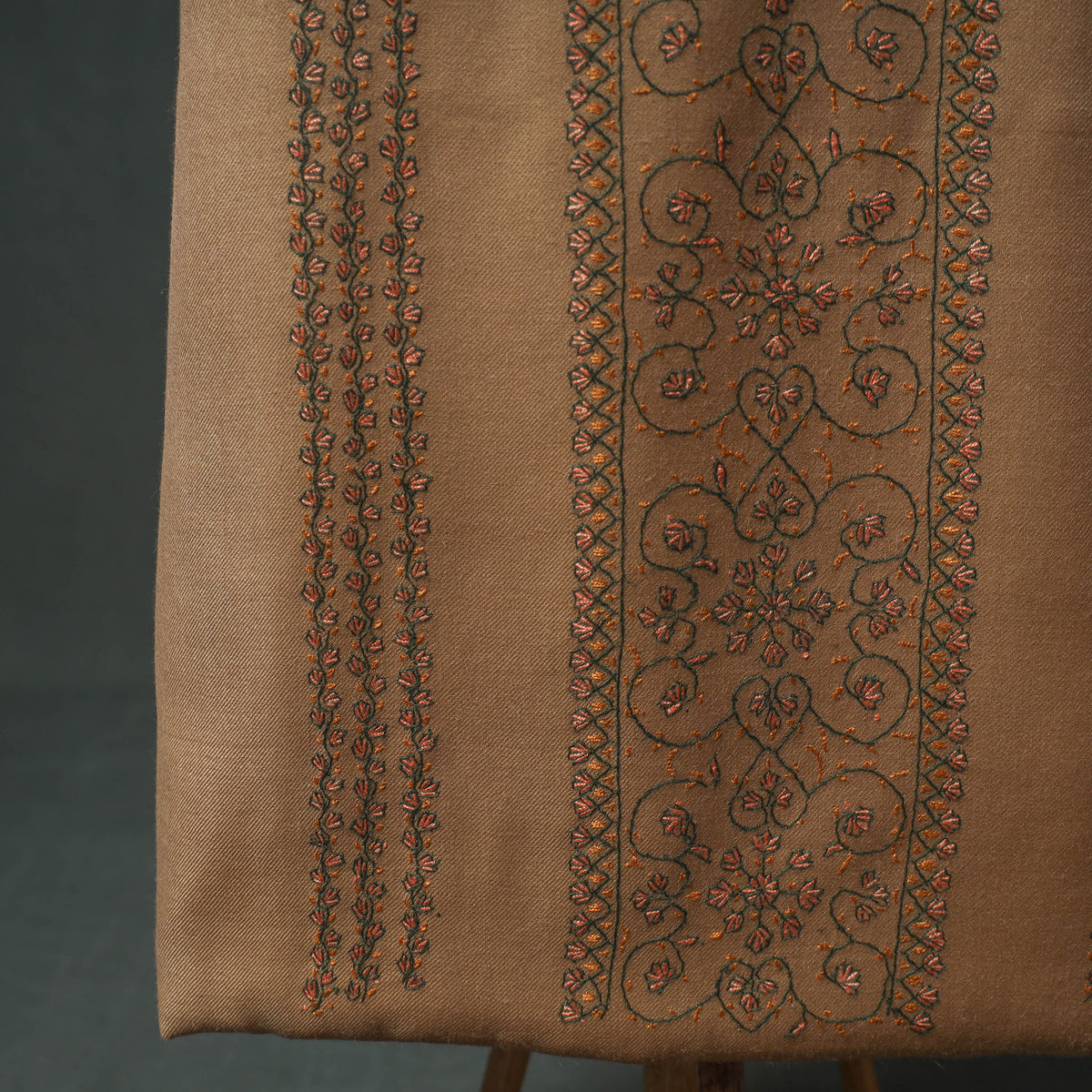 Kashmiri Sozni Hand Embroidered Pure Merino Wool Unstitched Dress Material: Kurta, Bottom with Dupatta 03