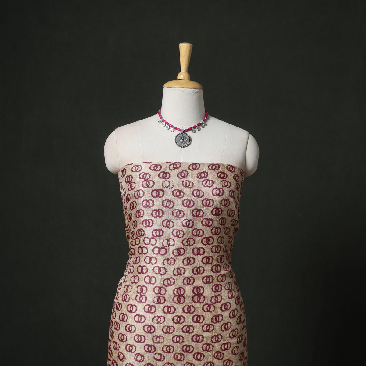 Pure Handloom Tussar Silk Hand Block Print Unstitched Dress Material: Kurta with Dupatta 08