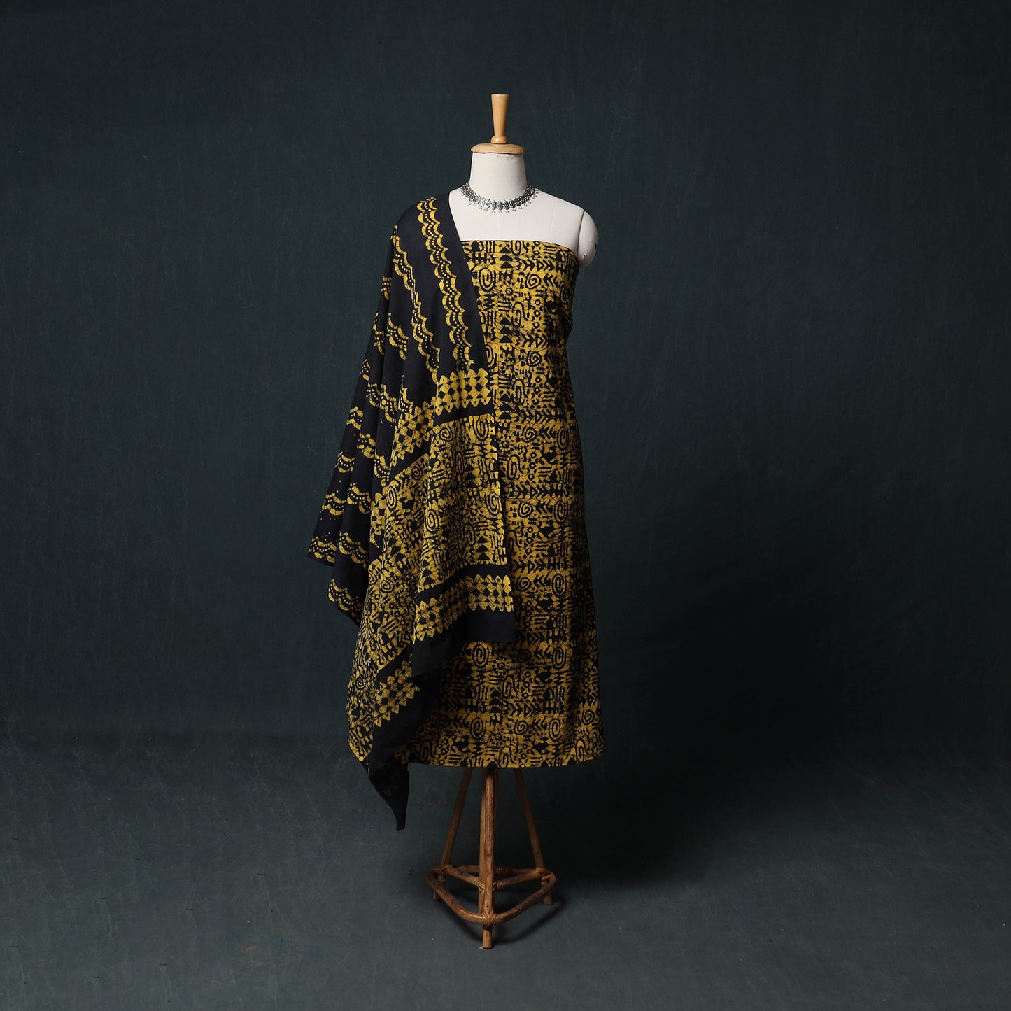 Kutch Hand Block Batik Print Cotton 3pc Unstitched Dress Material Suit Set 55