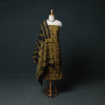 Kutch Hand Block Batik Print Cotton 3pc Unstitched Dress Material Suit Set 55