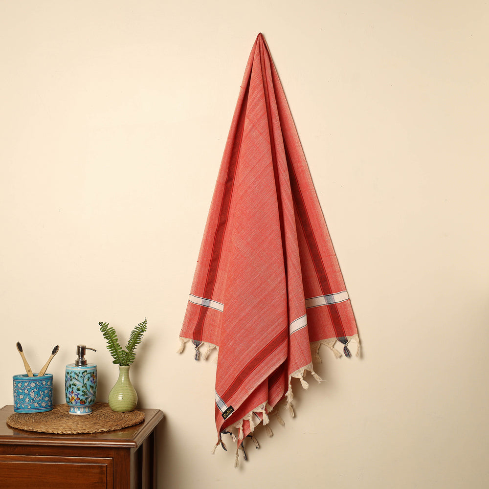 Red - Handloom Fine Cotton Plain Bath Towel 42