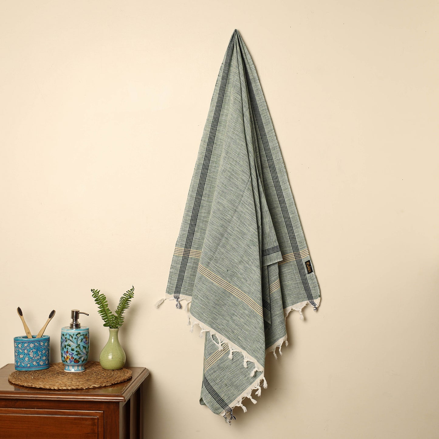 Green - Handloom Fine Cotton Plain Bath Towel 43