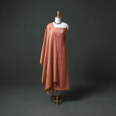 Kashmiri Sozni Hand Embroidered Pure Merino Wool Unstitched Dress Material: Kurta, Bottom with Dupatta 04