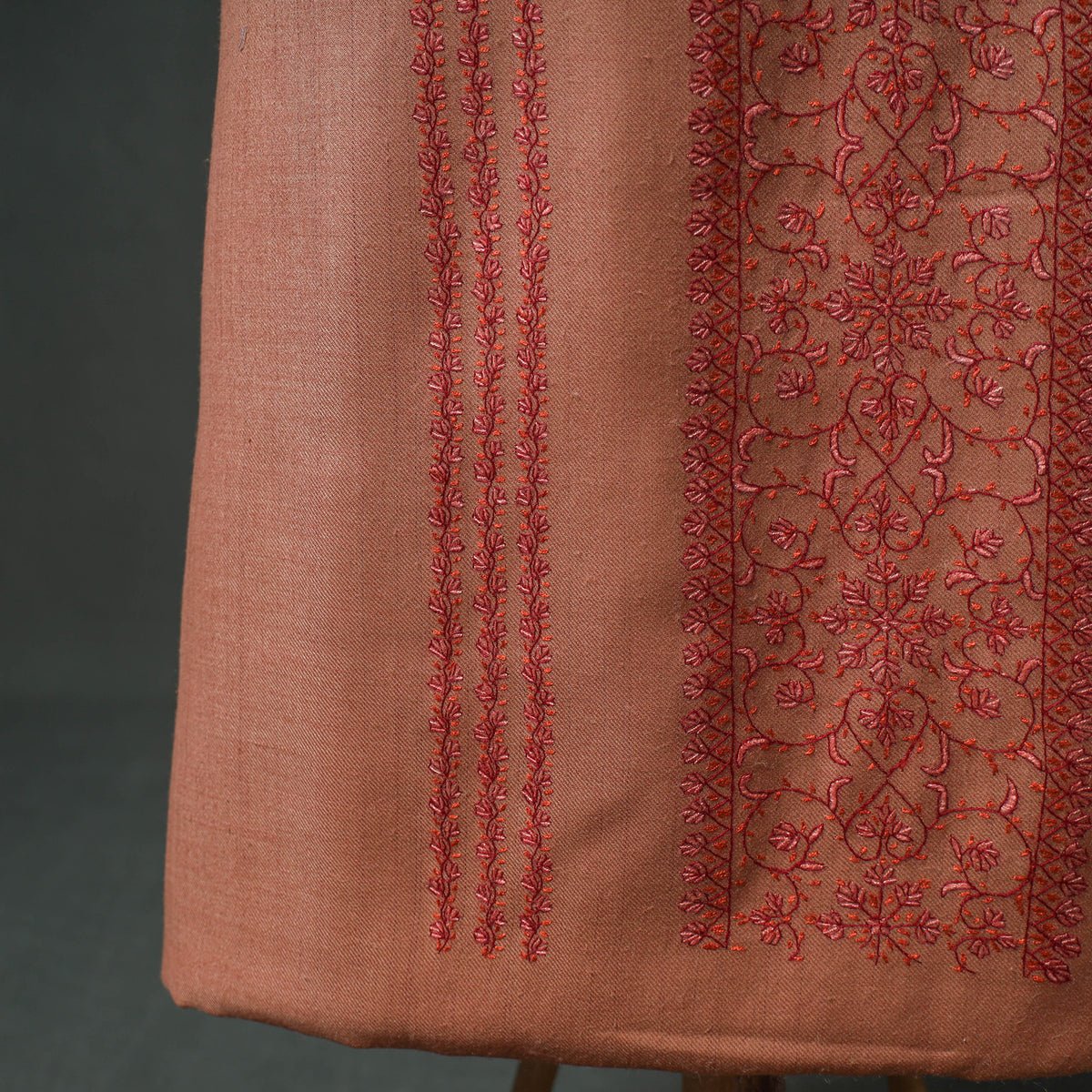 Kashmiri Sozni Hand Embroidered Pure Merino Wool Unstitched Dress Material: Kurta, Bottom with Dupatta 04