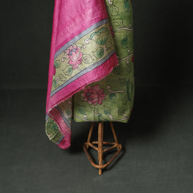 Pure Handloom Tussar Silk Kalamkari Handpainted Unstitched Dress Material: Kurta with Dupatta 06