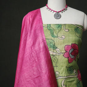 Pure Handloom Tussar Silk Kalamkari Handpainted Unstitched Dress Material: Kurta with Dupatta 06
