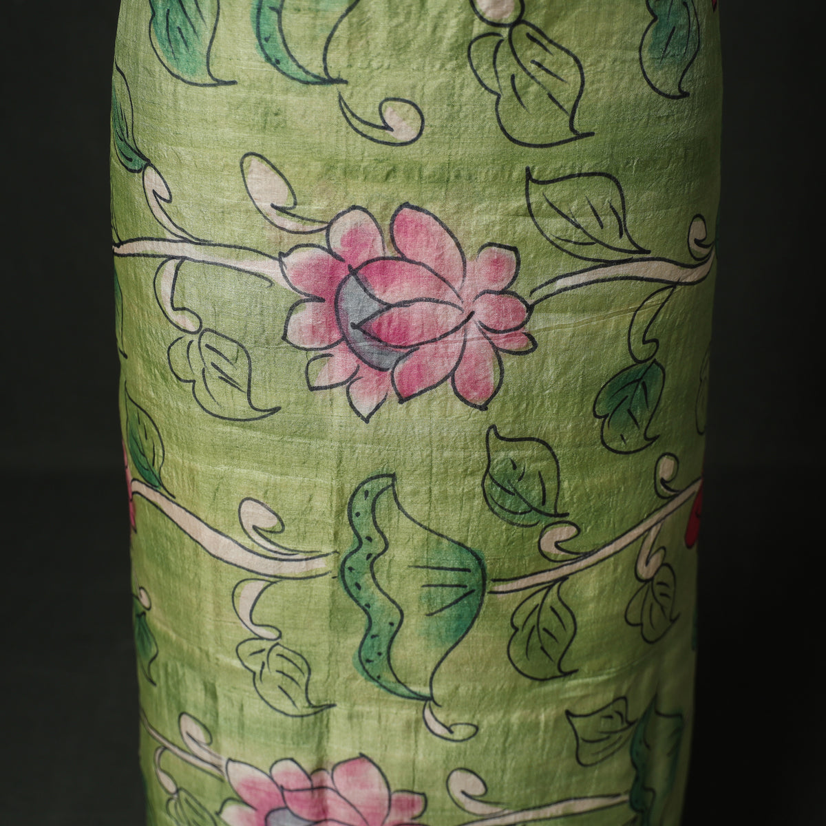Pure Handloom Tussar Silk Kalamkari Handpainted Unstitched Dress Material: Kurta with Dupatta 06