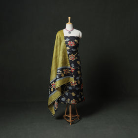 Pure Handloom Tussar Silk Kalamkari Handpainted Unstitched Dress Material: Kurta with Dupatta 10