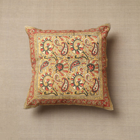 Yellow Original Pedana Block Print Cotton Kalamkari Cushion Cover