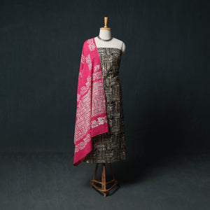 Kutch Hand Block Batik Print Cotton 3pc Unstitched Dress Material Suit Set 58