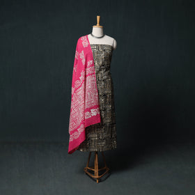 Kutch Hand Block Batik Print Cotton 3pc Unstitched Dress Material Suit Set 58