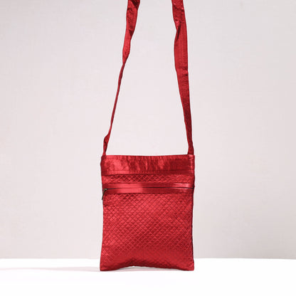 Red - Kutch Ahir Hand Embroidery Mashru Silk Sling Bag