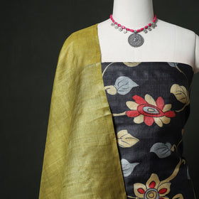 Pure Handloom Tussar Silk Kalamkari Handpainted Unstitched Dress Material: Kurta with Dupatta 10