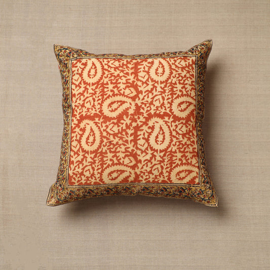 Orange - Original Pedana Kalamkari Block Printed Cotton Cushion Cover (16 x 16 in) 08