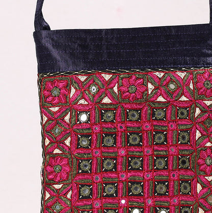 Blue - Kutch Pakko Hand Embroidery Mashru Silk Sling Bag