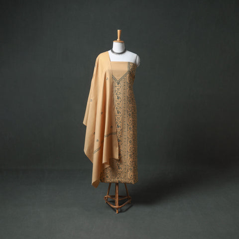 Kashmiri Sozni Hand Embroidered Pure Merino Wool Unstitched Dress Material: Kurta, Bottom with Dupatta 05