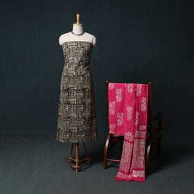 Kutch Hand Block Batik Print Cotton 3pc Unstitched Dress Material Suit Set 58