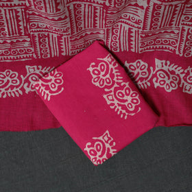 Kutch Hand Block Batik Print Cotton 3pc Unstitched Dress Material Suit Set 58