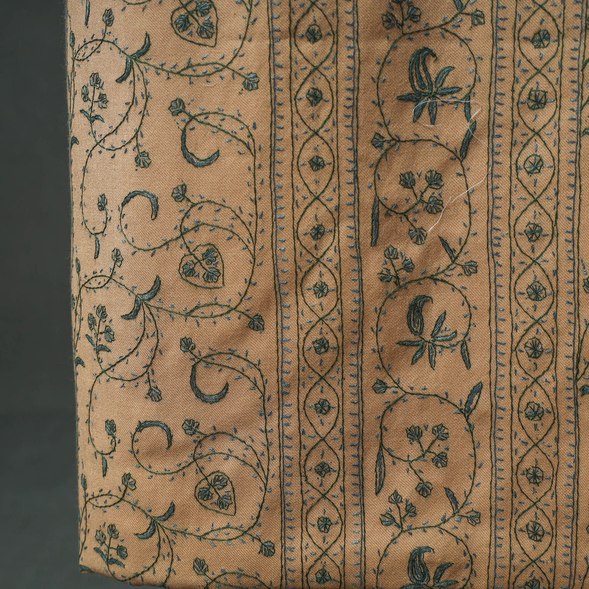 Kashmiri Sozni Hand Embroidered Pure Merino Wool Unstitched Dress Material: Kurta, Bottom with Dupatta 05