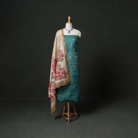 Pure Handloom Tussar Silk Hand Batik Print Unstitched Dress Material: Kurta with Dupatta 07