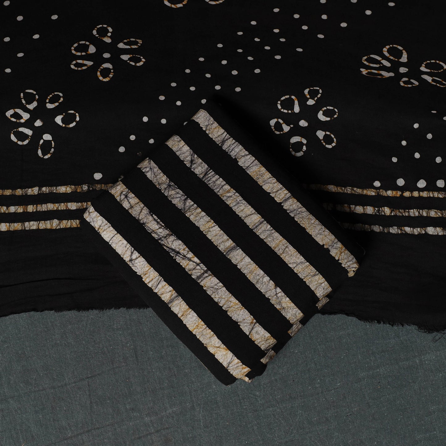 Kutch Hand Block Batik Print Cotton 3pc Unstitched Dress Material Suit Set 59