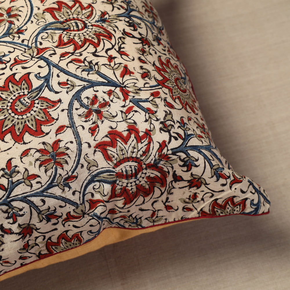 Beige - Kalamkari Block Printed Cotton Cushion Cover (16 x 16 in) 02