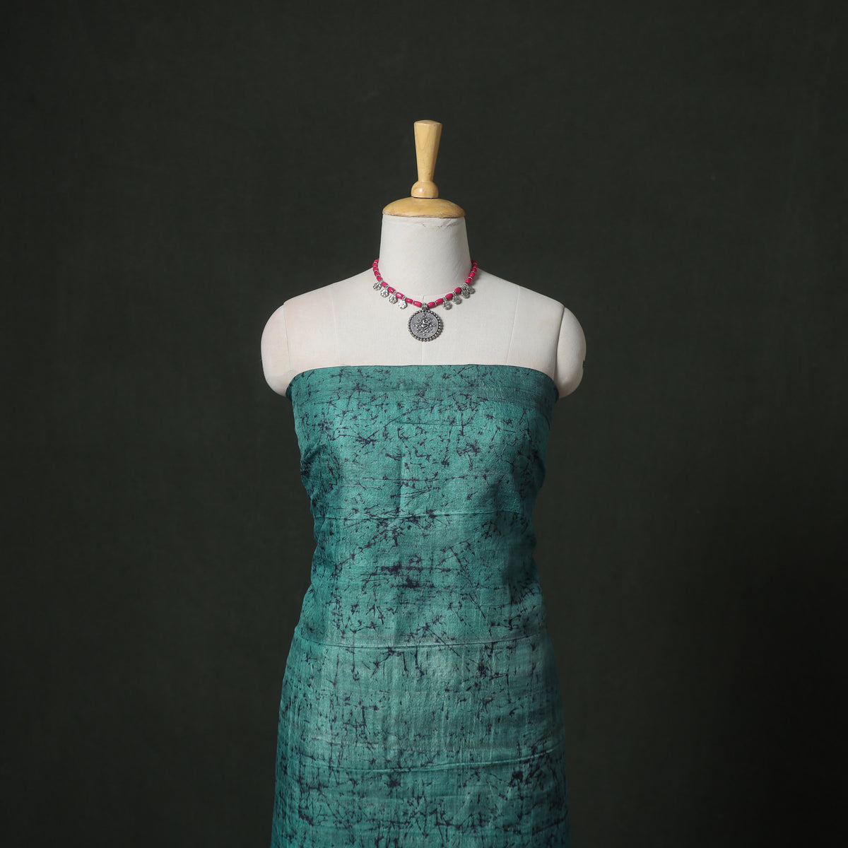 Pure Handloom Tussar Silk Hand Batik Print Unstitched Dress Material: Kurta with Dupatta 07