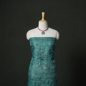Pure Handloom Tussar Silk Hand Batik Print Unstitched Dress Material: Kurta with Dupatta 07