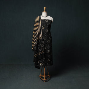 Kutch Hand Block Batik Print Cotton 3pc Unstitched Dress Material Suit Set 60