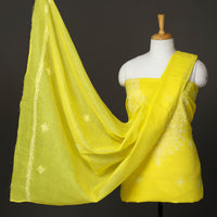 Yellow - 3pc Hand Embroidery Cotton Chikankari Dress Material 30