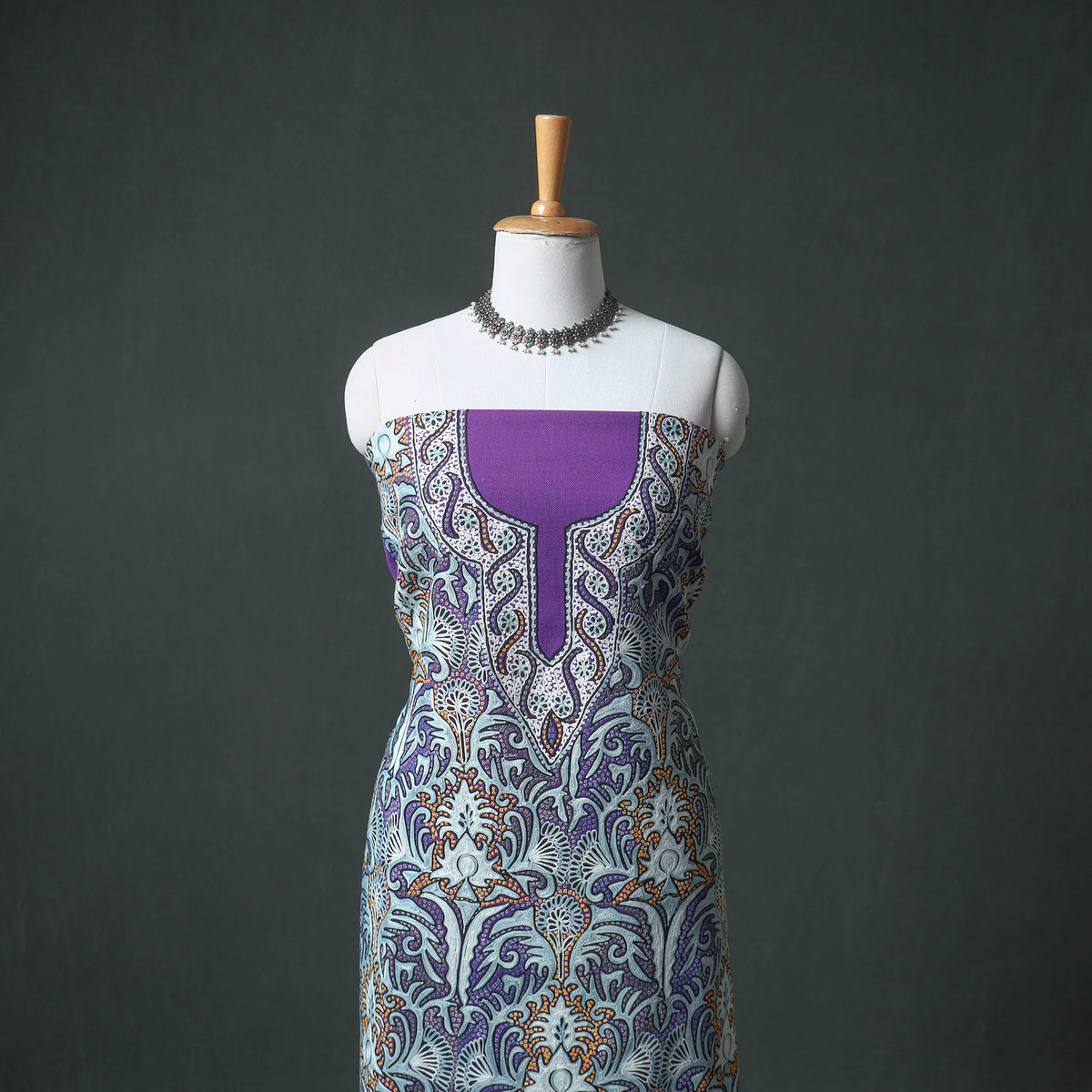 Kashmiri Aari & Sozni Hand Embroidered Cutwork Pure Merino Wool Unstitched Dress Material: Kurta, Bottom with Dupatta 07