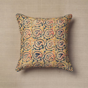 Yellow - Block Print Cotton Kalamkari Cushion Cover (16 x 16 in) 05