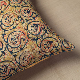 Yellow - Block Print Cotton Kalamkari Cushion Cover (16 x 16 in) 05