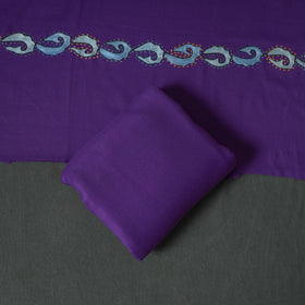 Kashmiri Aari & Sozni Hand Embroidered Cutwork Pure Merino Wool Unstitched Dress Material: Kurta, Bottom with Dupatta 07