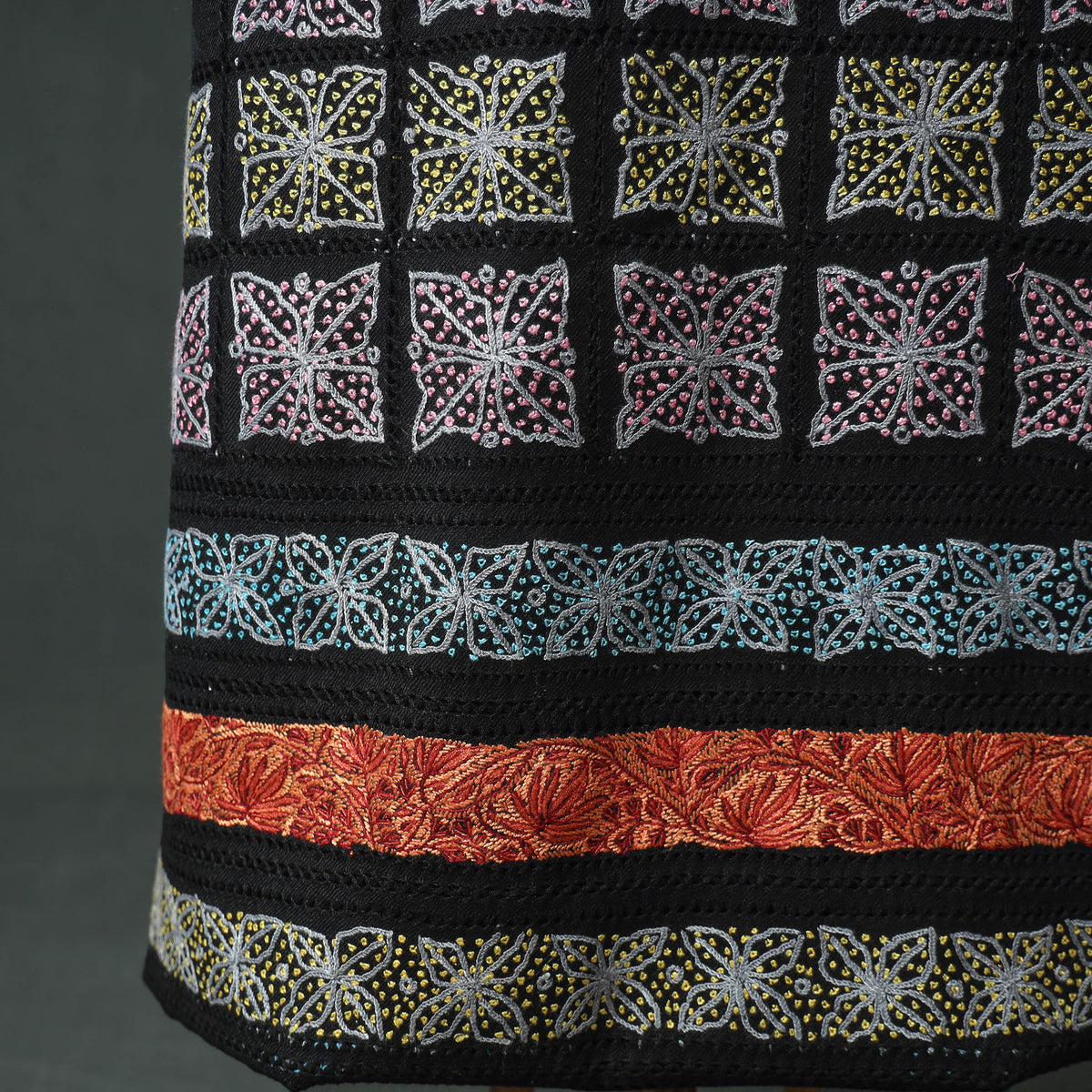 Kashmiri Aari & Sozni Hand Embroidered Cutwork Pure Merino Wool Unstitched Dress Material: Kurta, Bottom with Dupatta 08
