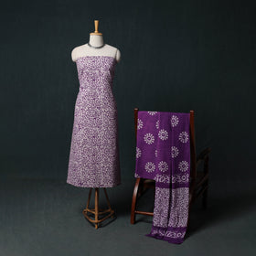 Kutch Hand Block Batik Print Cotton 3pc Unstitched Dress Material Suit Set 62