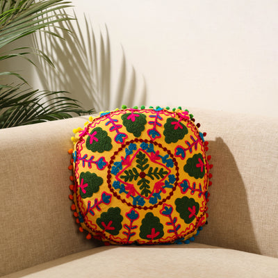 Yellow - Suzani Embroidery Cushion Cover (16 x 16 in) 10