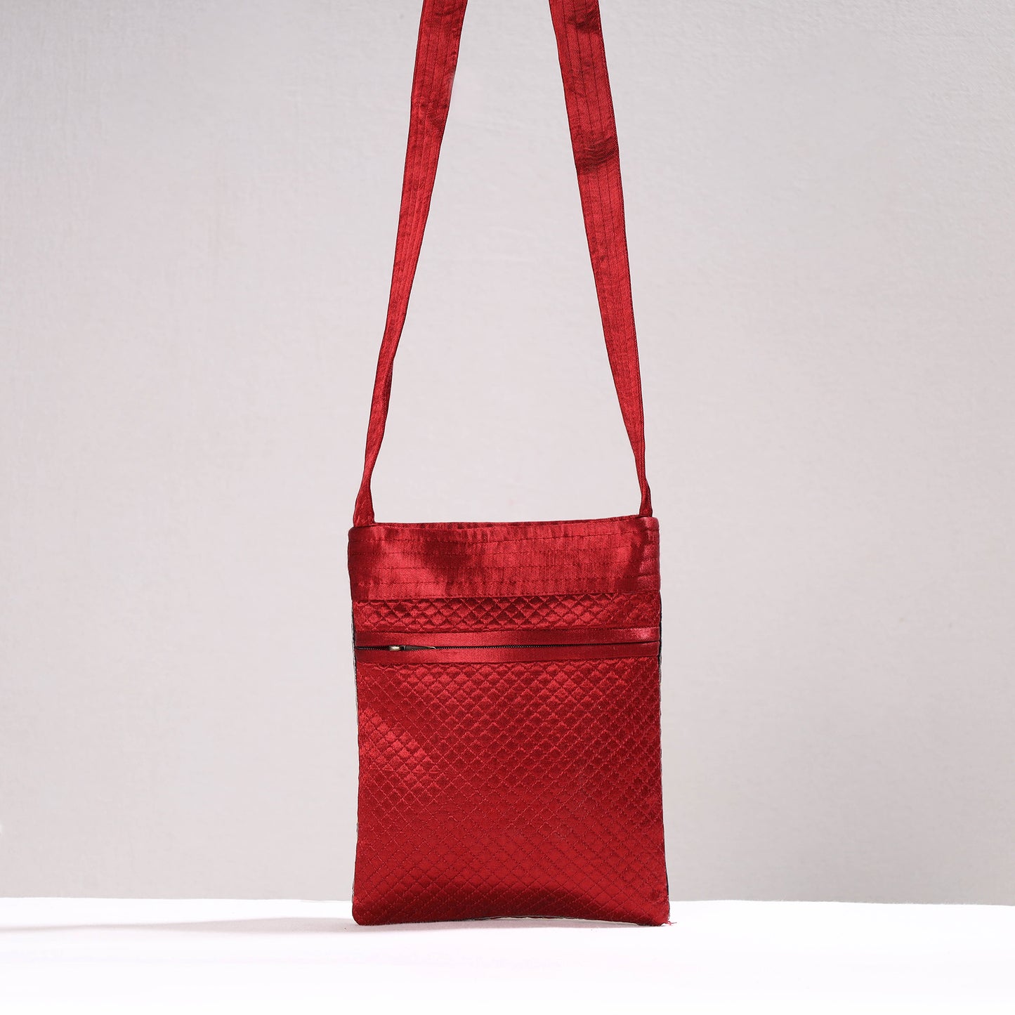 Red - Kutch Neran Hand Embroidery Mashru Silk Sling Bag