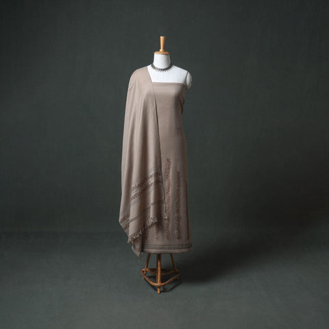 Kashmiri Aari Hand Embroidered Cutwork Pure Merino Wool Unstitched Dress Material: Kurta, Bottom with Dupatta 09