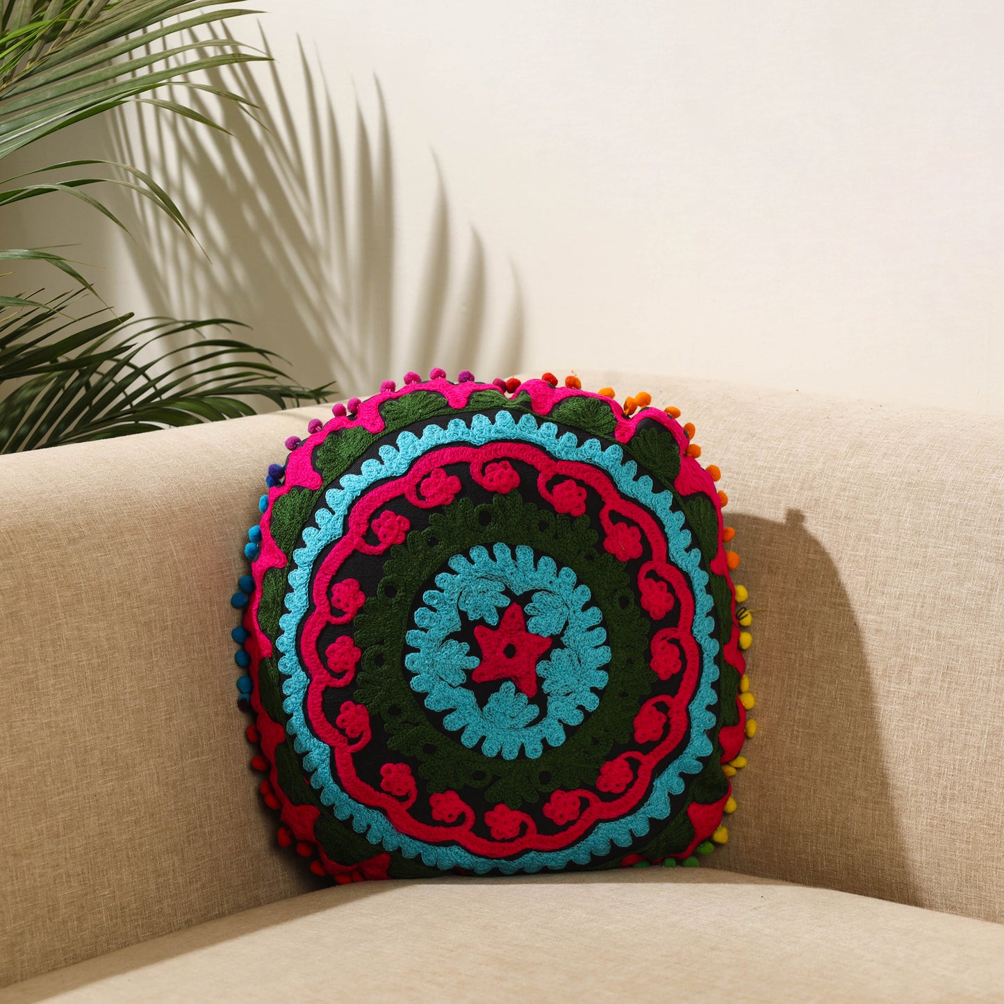 Multicolor - Suzani Embroidery Cushion Cover (16 x 16 in) 09