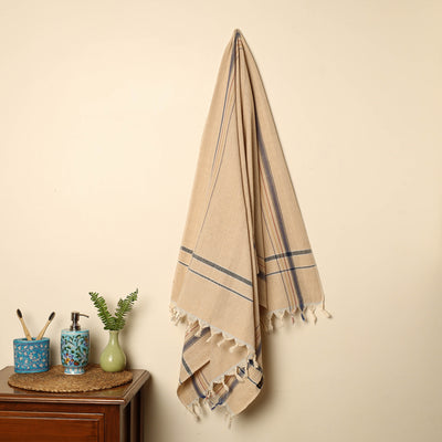 Beige - Handloom Fine Cotton Plain Bath Towel 64