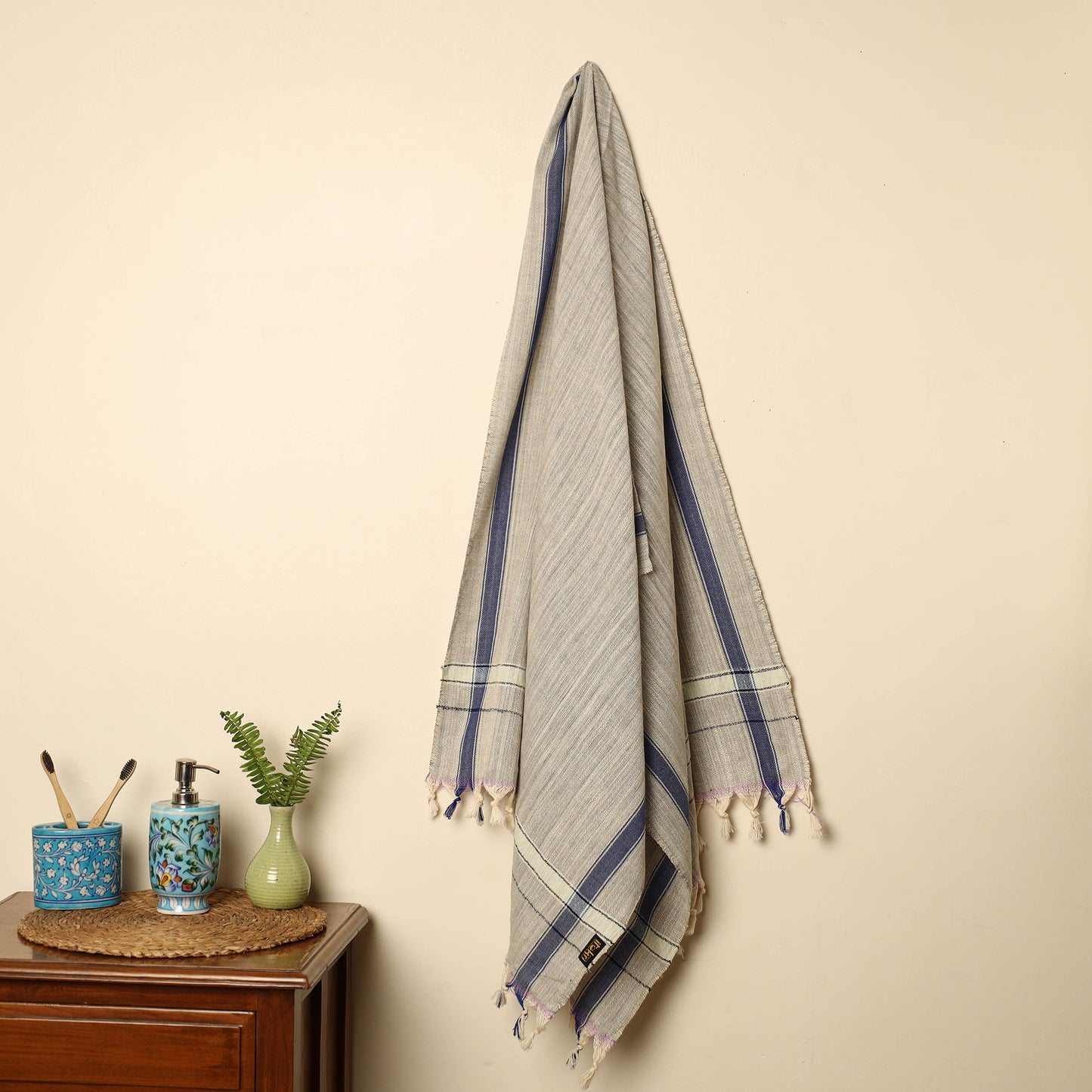 Beige - Handloom Fine Cotton Plain Bath Towel 65