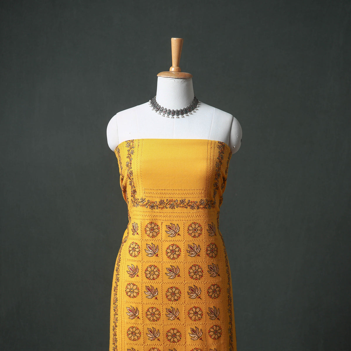 Kashmiri Aari Hand Embroidered Cutwork Pure Merino Wool Unstitched Dress Material: Kurta, Bottom with Dupatta 10